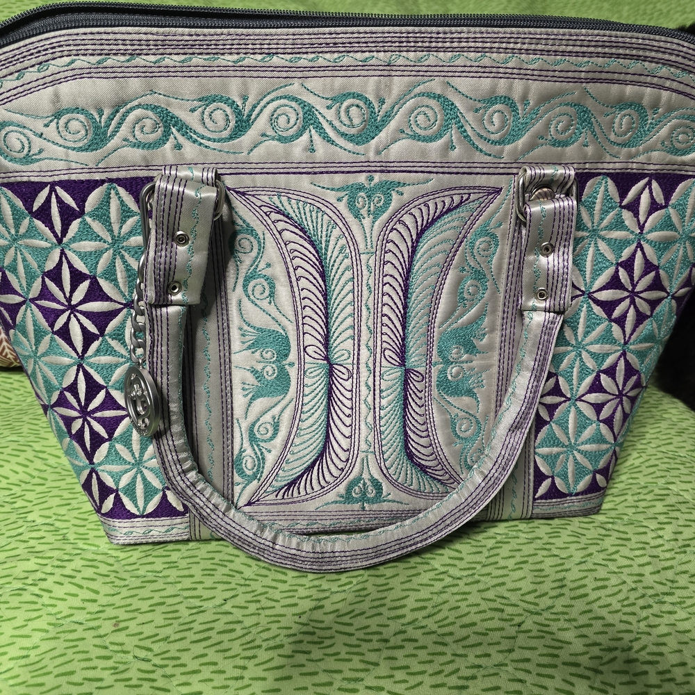 Elegant Embroidered Women's Bag in Purple and Teal Banda Bag